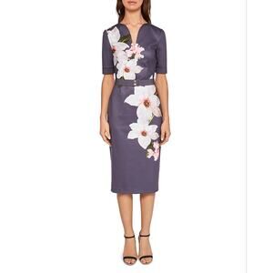 Ted Baker Gray Asymmetrical Embellished Midi Dress